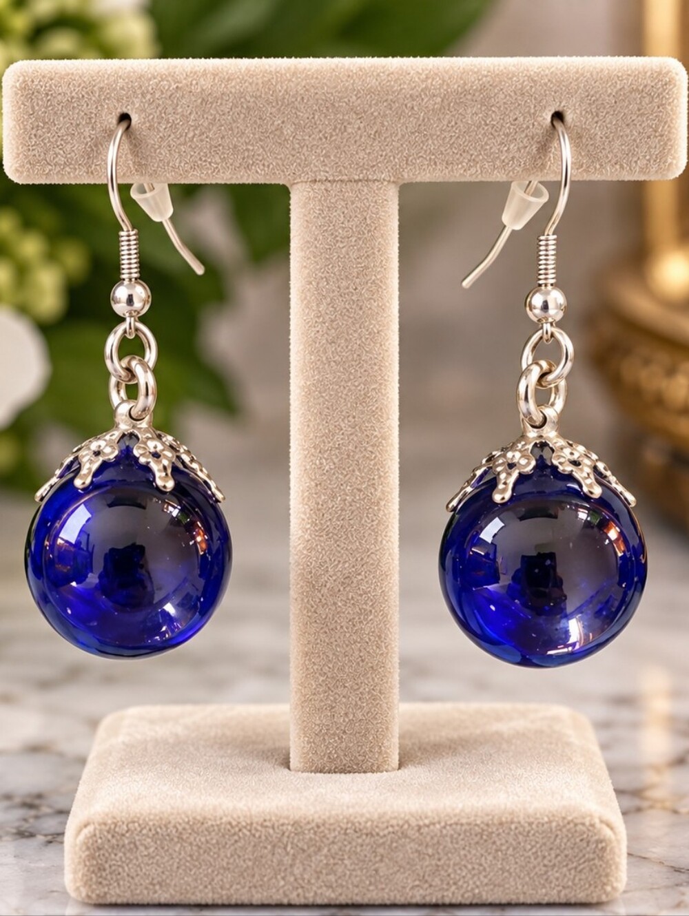 Vintage Dark Blue Marble Earrings from the 90s - Pre-loved